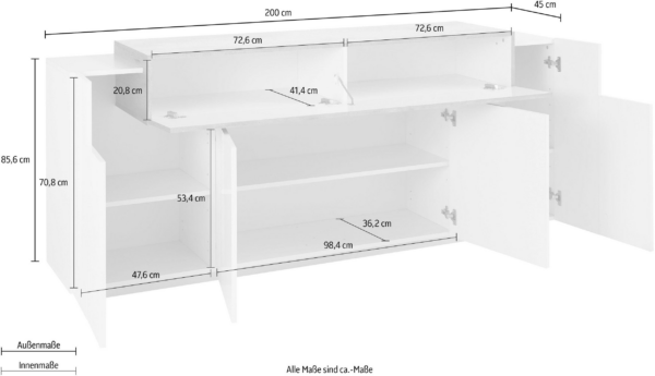 Credenza Coro Moderna 4 ante - Bianco Lucido e Cemento - immagine 3