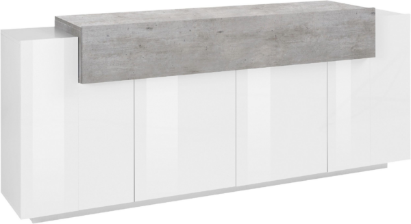 Credenza Coro Moderna 4 ante - Bianco Lucido e Cemento - immagine 4
