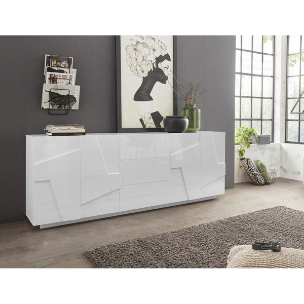 Credenza Ping 220 - 4 ante/3 cassetti - Bianco Lucido