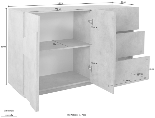 Credenza Ping 140 - 2 ante/3 cassetti - Bianco Lucido - immagine 3