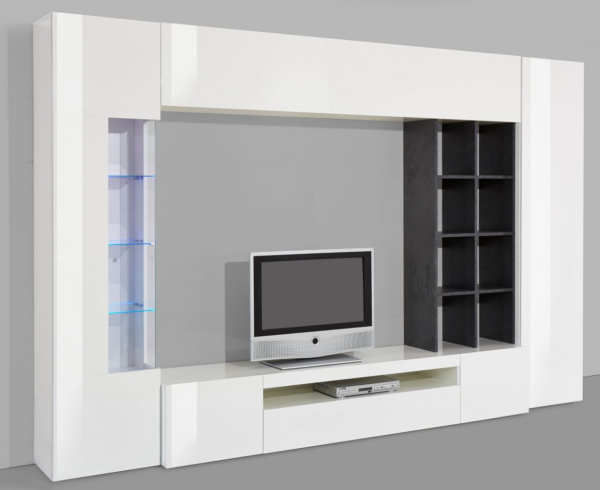 Parete soggiorno Egypt - 290x191x40cm - Bianco Lucido e Report - immagine 2
