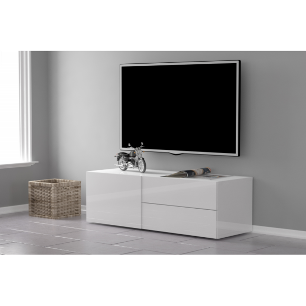 Mobile Porta TV Metis 110 - 1 anta + 2 cassetti - Bianco Lucido