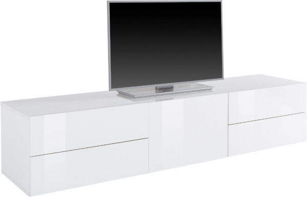 Mobile Porta TV Metis 170 con piedistallo in metallo nero - 1 anta + 4 cassetti - Bianco Lucido - immagine 3