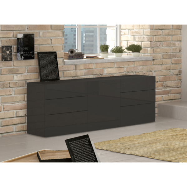 Credenza Metis 170 - 1 anta + 6 cassetti - Antracite Lucido