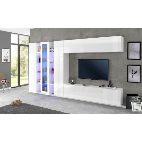 Parete soggiorno Maruska - 380x180x30 - Bianco Lucido