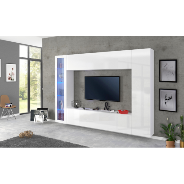 Parete soggiorno Maruska 1 vetrina- 260x180x30 - Bianco Lucido