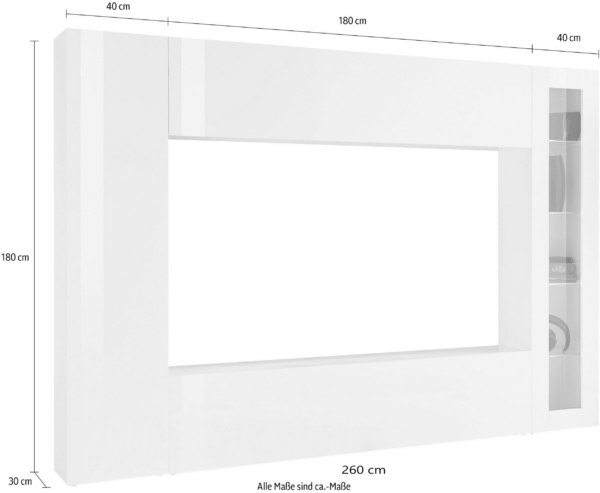Parete soggiorno Maruska 1 vetrina- 260x180x30 - Bianco Lucido - immagine 3