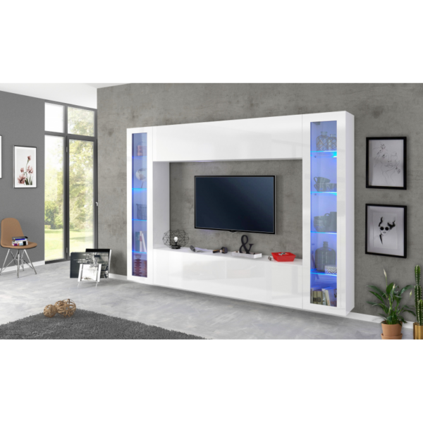 Parete soggiorno Maruska 2 vetrine- 260x180x30 - Bianco Lucido
