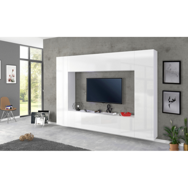 Parete soggiorno Maruska - 260x180x30 - Bianco Lucido