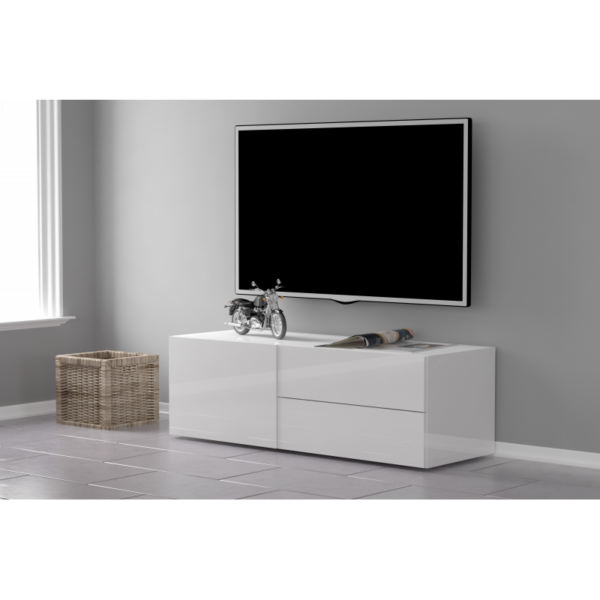 Mobile Porta TV Metis 110 - 1 anta + 2 cassetti - Bianco Lucido - immagine 4