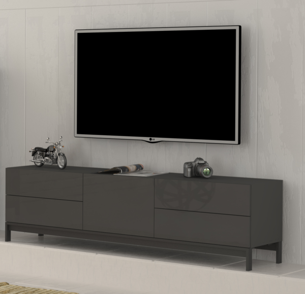 Mobile Porta TV Metis 170 con piedistallo in metallo nero - 1 anta + 4 cassetti - Antracite Lucido - immagine 2