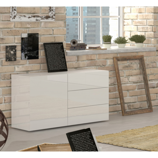 Credenza Metis 110 - 1 anta + 3 cassetti - Bianco Lucido - immagine 2