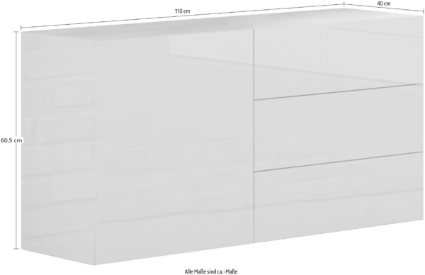 Credenza Metis 110 - 1 anta + 3 cassetti - Antracite Lucido