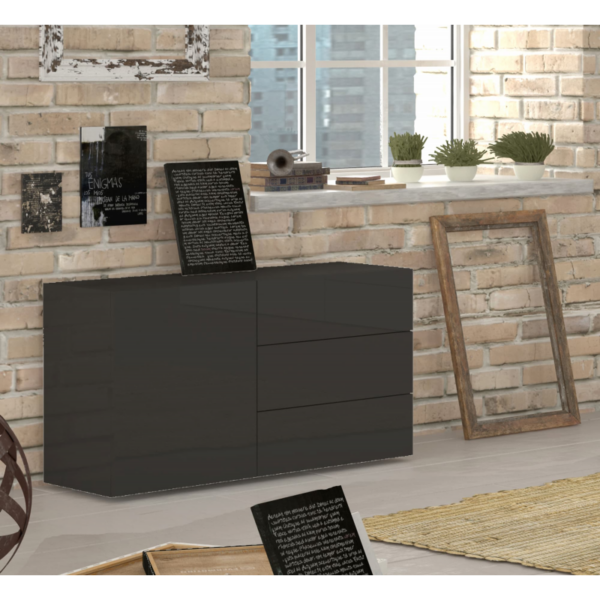 Credenza Metis 110 - 1 anta + 3 cassetti - Antracite Lucido - immagine 3
