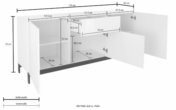 Credenza Metis 170 con piedistallo - 3 ante + 1 cassetto - Antracite Lucido