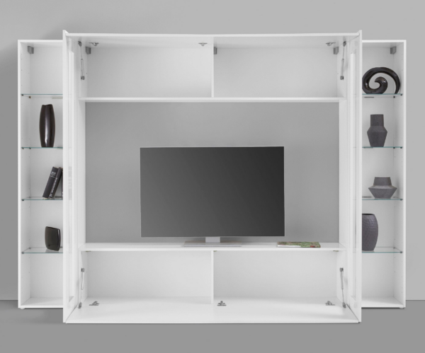 Parete soggiorno Maruska 2 vetrine- 260x180x30 - Bianco Lucido - immagine 4