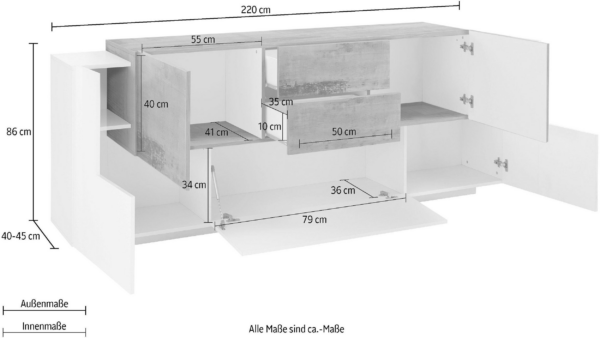 Credenza New Coro 220 - 5 ante + 2 cassetti - Bianco Lucido/Acero Pereira - immagine 2