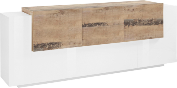 Credenza New Coro 220 - 5 ante + 2 cassetti - Bianco Lucido/Acero Pereira - immagine 3