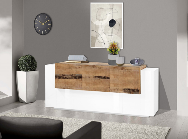 Credenza New Coro 220 - 5 ante + 2 cassetti - Bianco Lucido/Acero Pereira - immagine 4