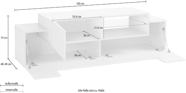 Porta TV New Coro 160 - 2+1 ante con ripiano in vetro - Bianco Lucido/Acero Pereira - immagine 2