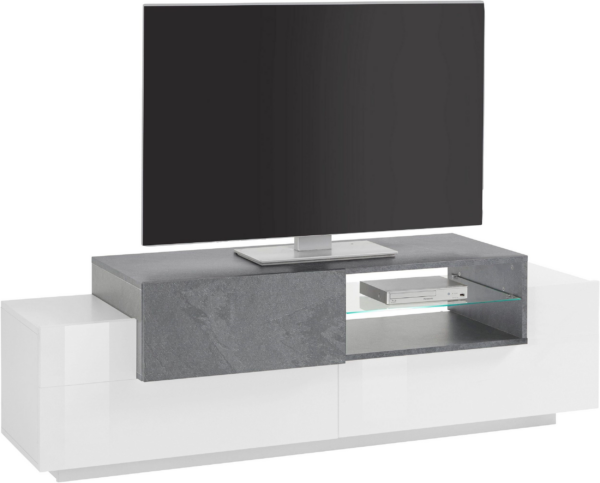 Porta TV New Coro 160 - 2+1 ante con ripiano in vetro - Bianco Lucido/Ardesia - immagine 2
