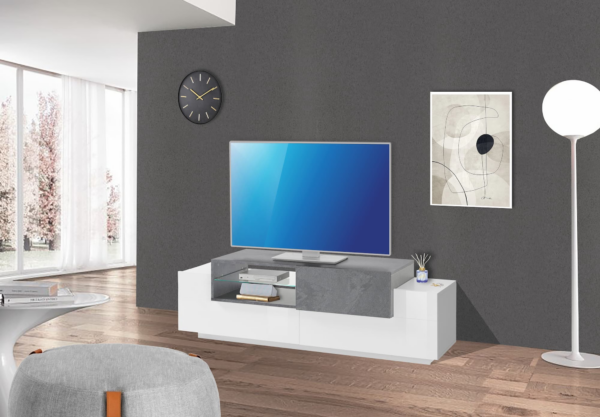 Porta TV New Coro 160 - 2+1 ante con ripiano in vetro - Bianco Lucido/Ardesia - immagine 4