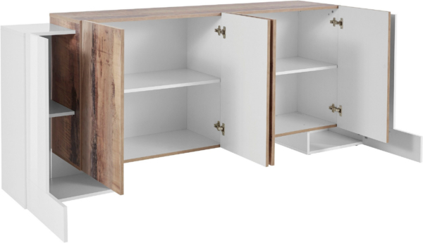 Credenza Pillon 210 - 2+4 ante - Bianco Lucido/Acero Pereira - immagine 2