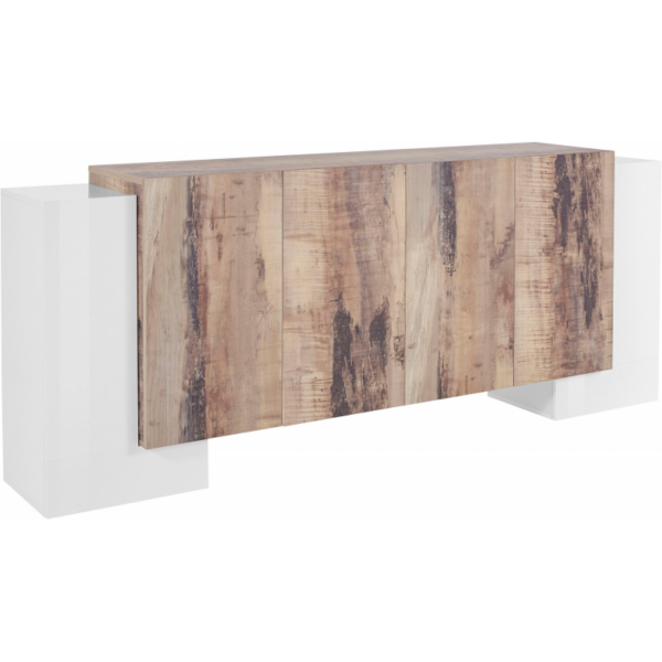 Credenza Pillon 210 - 2+4 ante - Bianco Lucido/Acero Pereira - immagine 3