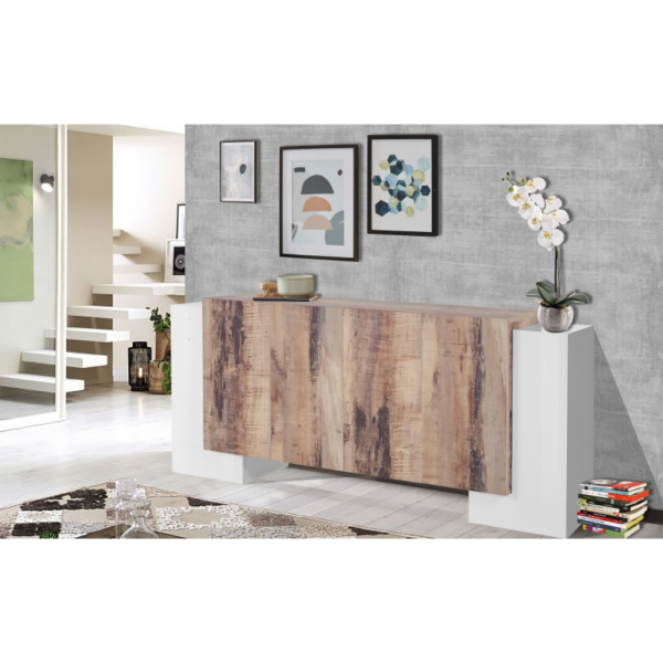 Credenza Pillon 210 - 2+4 ante - Bianco Lucido/Acero Pereira - immagine 4