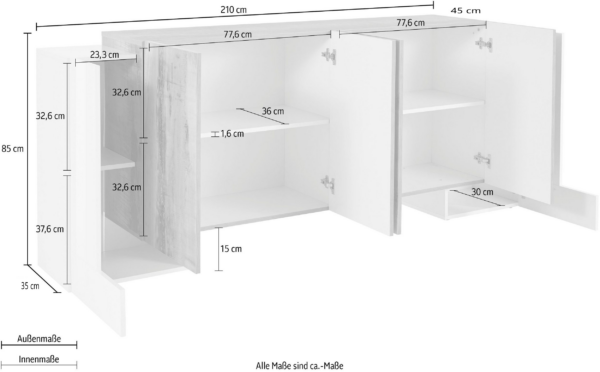 Credenza Pillon 210 - 2+4 ante - Bianco Lucido/Report - immagine 3