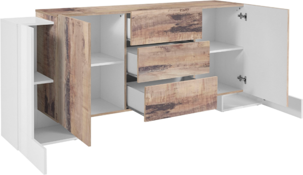 Credenza Pillon 210 - 2+2 ante + 3 cassetti - Bianco Lucido/Acero Pereira - immagine 2