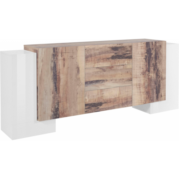 Credenza Pillon 210 - 2+2 ante + 3 cassetti - Bianco Lucido/Acero Pereira - immagine 3