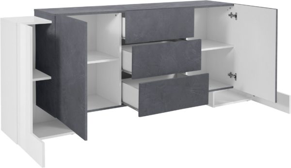 Credenza Pillon 210 - 2+2 ante + 3 cassetti - Bianco Lucido/Report