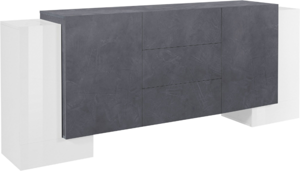 Credenza Pillon 210 - 2+2 ante + 3 cassetti - Bianco Lucido/Report - immagine 3