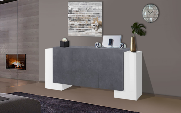 Credenza Pillon 210 - 2+2 ante + 3 cassetti - Bianco Lucido/Report - immagine 4