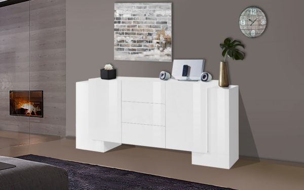 Credenza Pillon 210 -2+2 ante + 3 cassetti - Bianco Lucido - immagine 4