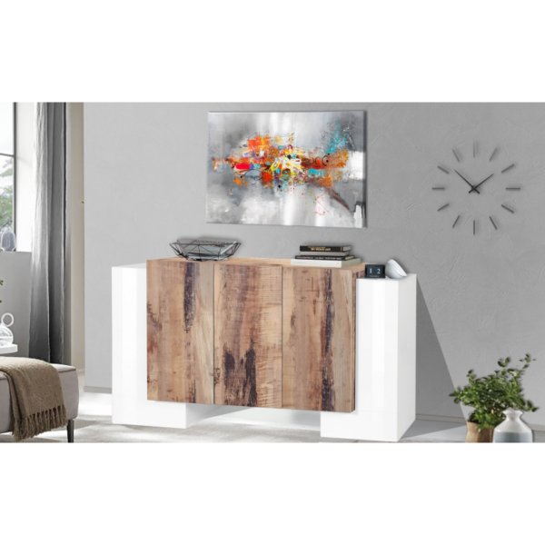 Credenza Pillon 170 - 2 ante + 3 ante - Bianco Lucido/Acero Pereira - immagine 4