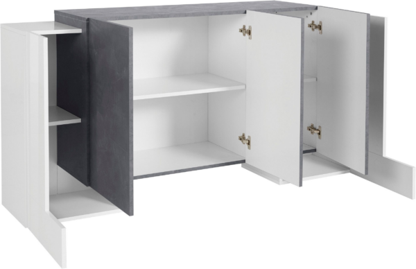 Credenza Pillon 170 -2 ante + 3 ante - Bianco Lucido/Report