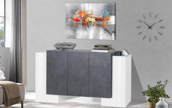 Credenza Pillon 170 -2 ante + 3 ante - Bianco Lucido/Report - immagine 2