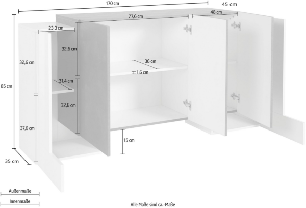 Credenza Pillon 170 -2 ante + 3 ante - Bianco Lucido/Report - immagine 3