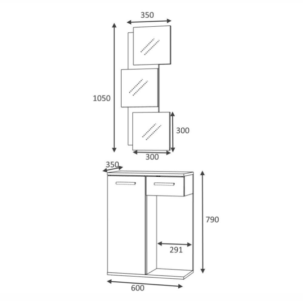Mobile ingresso Lion con specchi anta e cassetto rovere bianco - immagine 3