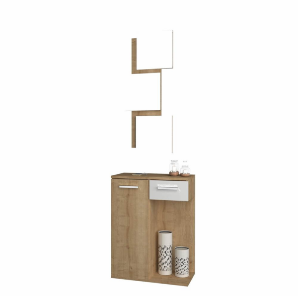 Mobile ingresso Lion con specchi anta e cassetto rovere bianco - immagine 4