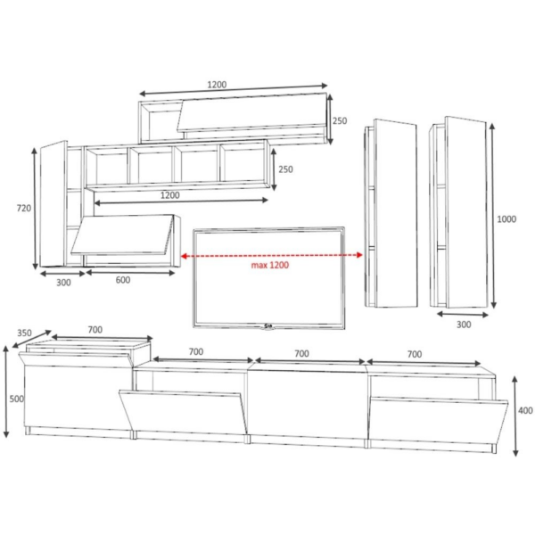 Parete attrezzata Domino 280 cm bianco rovere - immagine 5