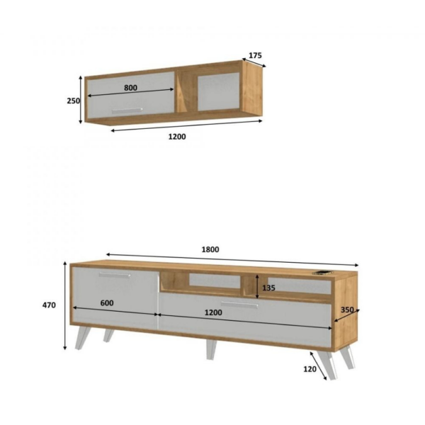 Porta tv Slim D2306TV180M109 rovere bianco 180x35x47h - immagine 3