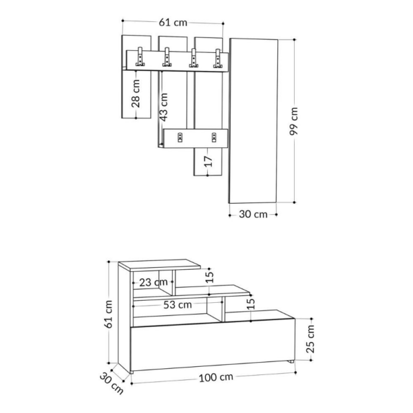 Mobile ingresso Vesty rovere oak con scarpiera e specchio - immagine 4