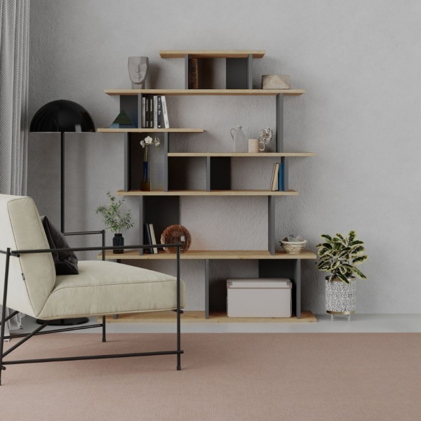 Libreria design Apollon rovere e antracite - immagine 2