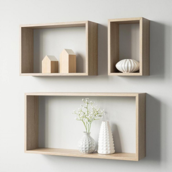 Set 3 mensole da parete Shelvy Rec forma rettangolare colore rovere sonoma - immagine 2
