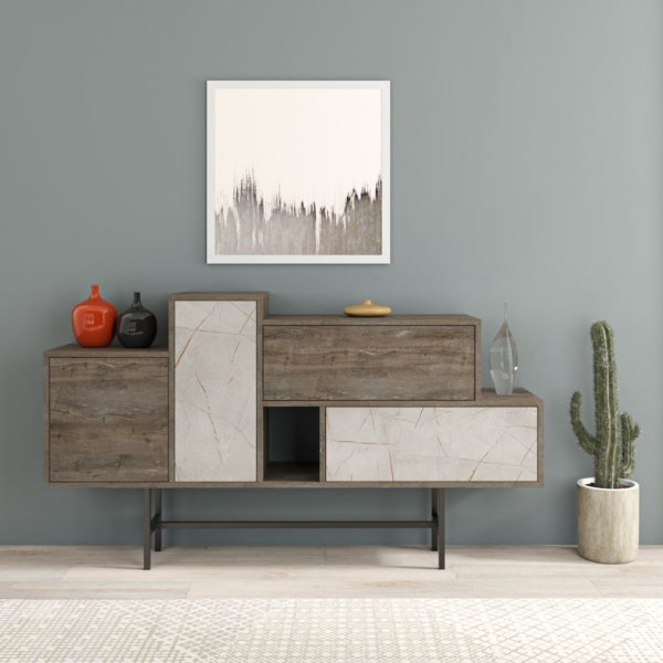 Madia Hermes colore dark coffee con ante e cassetti effetto marmo 160 cm - immagine 2