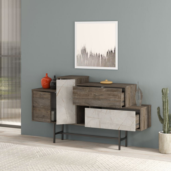 Madia Hermes colore dark coffee con ante e cassetti effetto marmo 160 cm - immagine 3