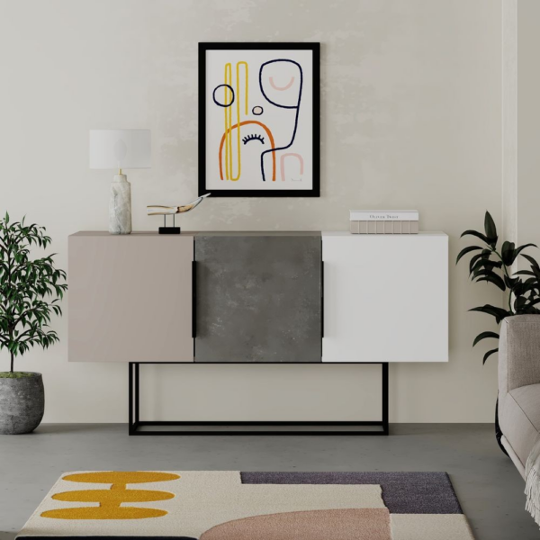 Madia Tontini 3 ante colore tortora cemento bianco 150 cm - immagine 2